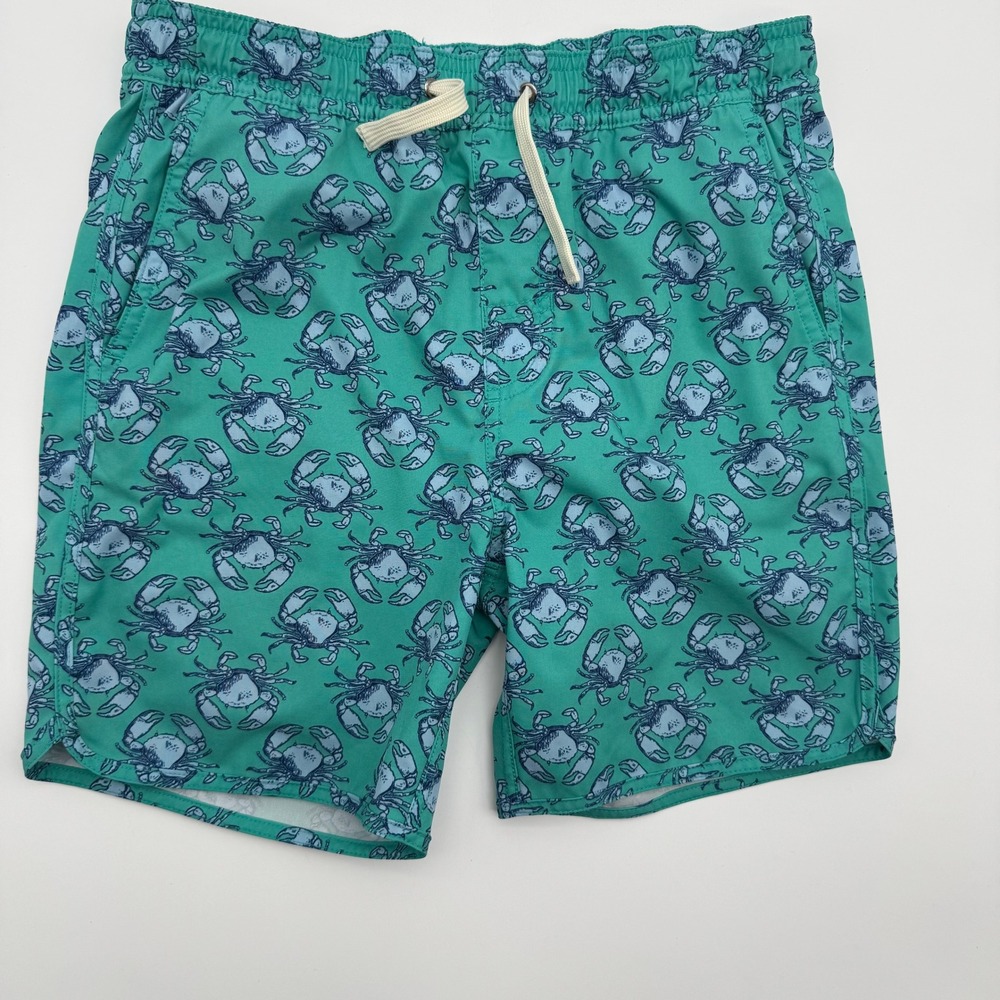 Fair Harbor Mens L Green Crab Print Swim Trunks Swim Shorts Lined Stretch Beach